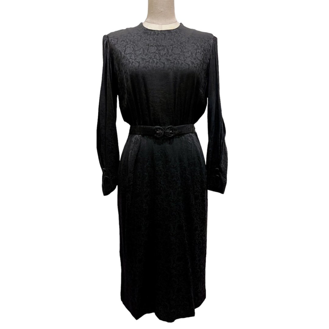 1950s France 装飾バックルベルト付き・SILKジャガード・ワンピース(BK) SU/RO-005の画像
