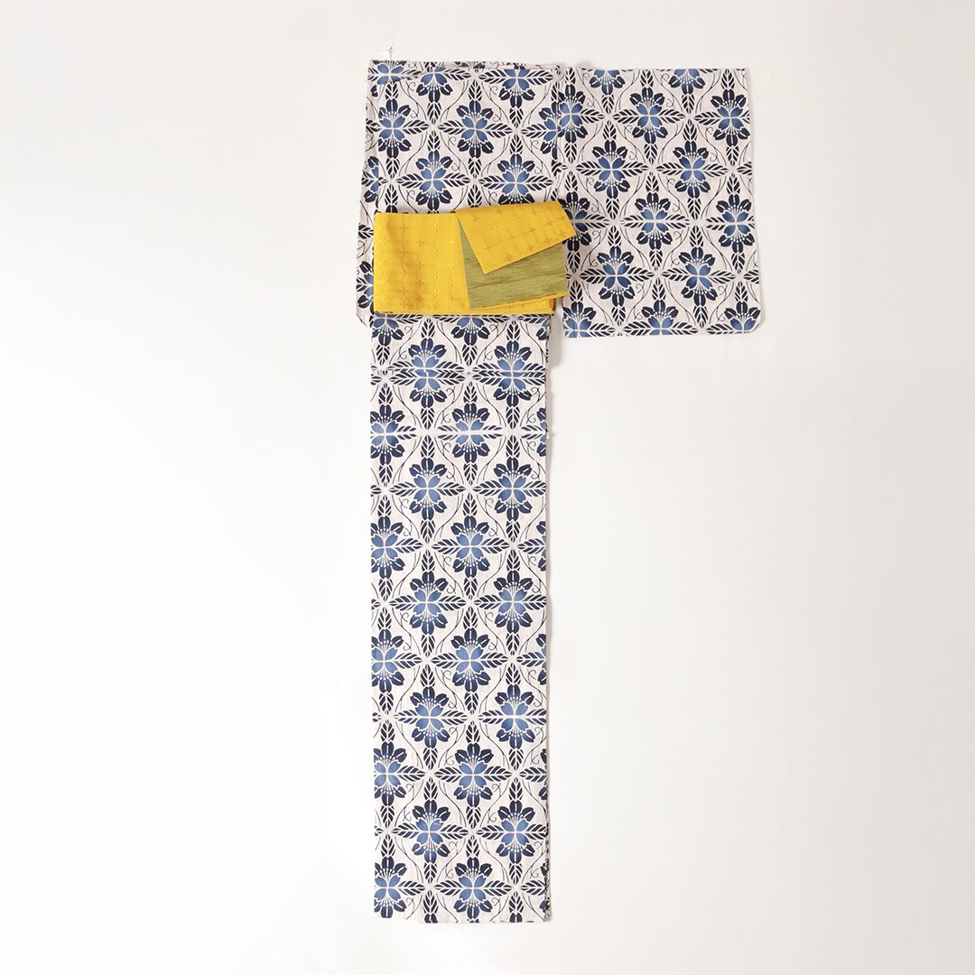 ゆかたセット〈三松〉本格注染染め・綿麻/ゆうび・生成のレンタル